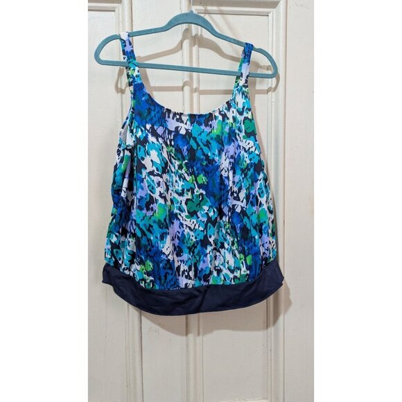 Liz Claiborne Womens Size 22WBlue & Green Tankini Swim Top Nylon/Spandex - Picture 3 of 8